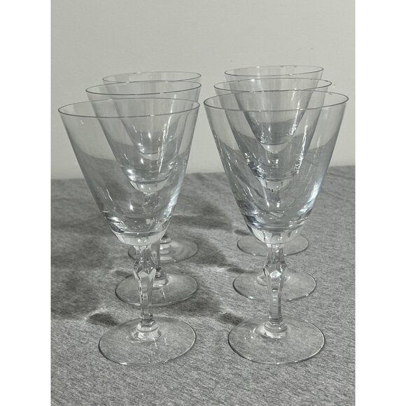 Fostoria Other - Vintage Fostoria Crystal Wine Glasses Goblets Set of 6 Faceted Stem Clear USA